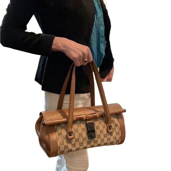Gucci bamboo gg canvas and leather bag - Picture 4 of 16